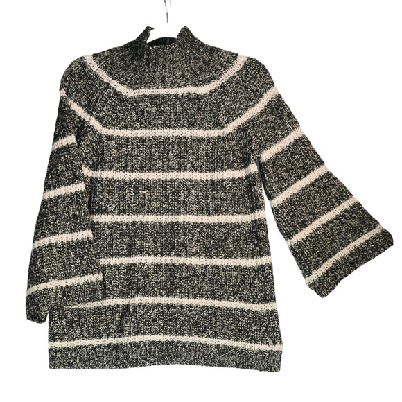 Chaps Sweater Women Small Gray and White Stripe Flare Sleeve Tunic Cotton Blend - Picture 1 of 8